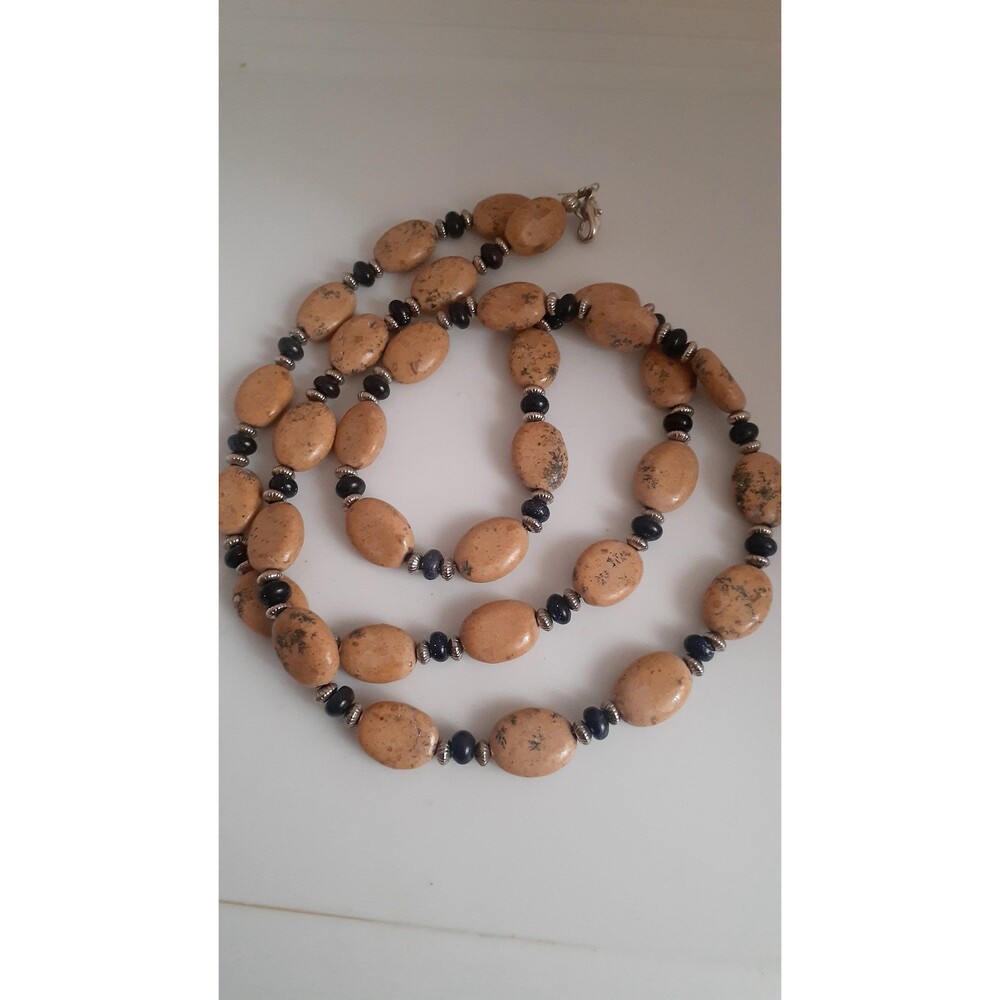Jasper and lapis lazuli gemstone necklace with Silvertone spacer beads